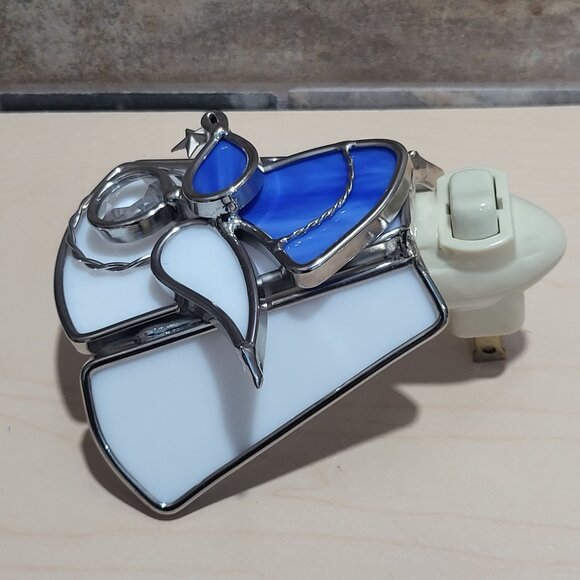 Stained Glass Angel Plug In Nightlight Blue White Silver Plate Finish - Picture 13 of 14